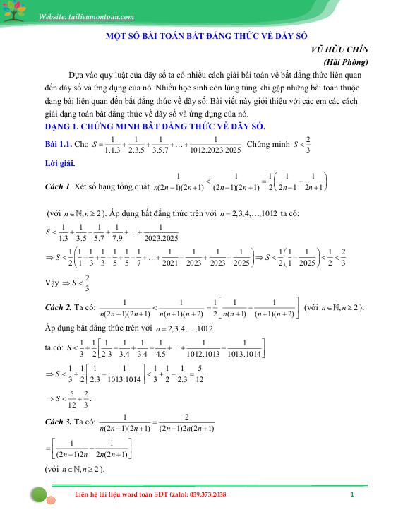 Một số dạng toán về bất đẳng thức dãy số